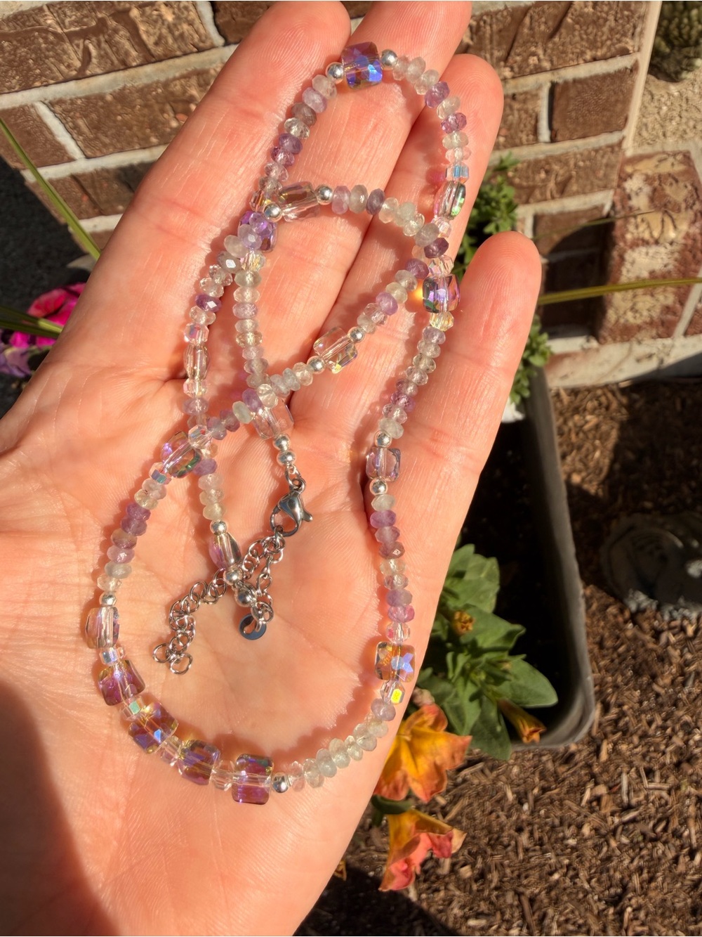 Fluorite and glass beaded necklace